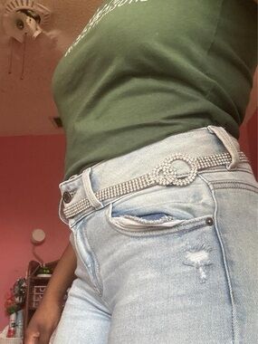Rhinestone Circle Buckle Belt - Silver Sparkle